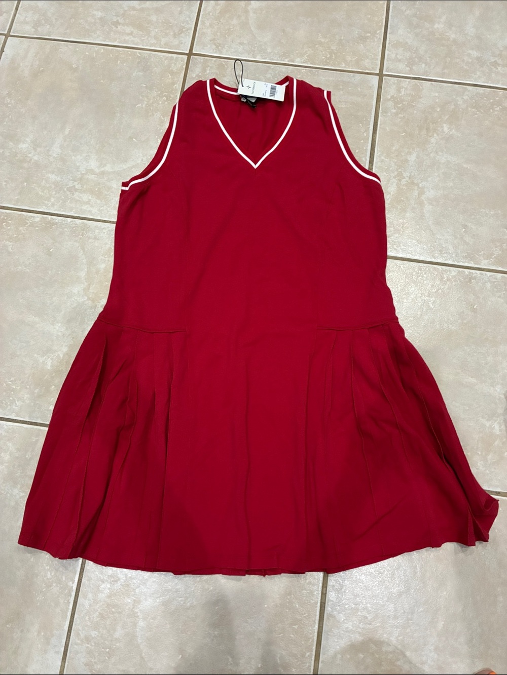 Tuckernuck Red Sleeveless V-Neck Midi Dress Red with White Trim XXL
